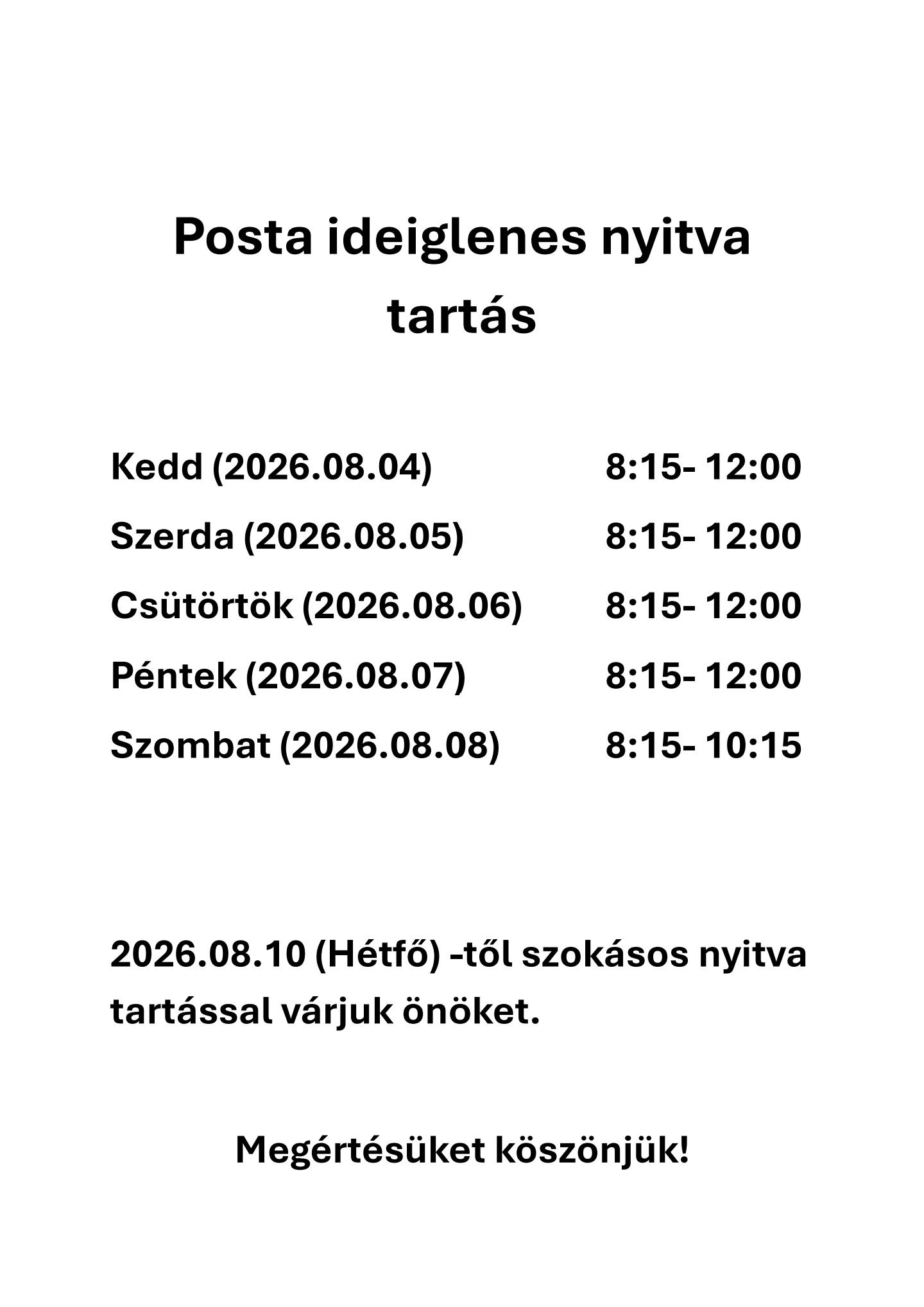 Posta ideiglenes nyitva tartás 260803 130858